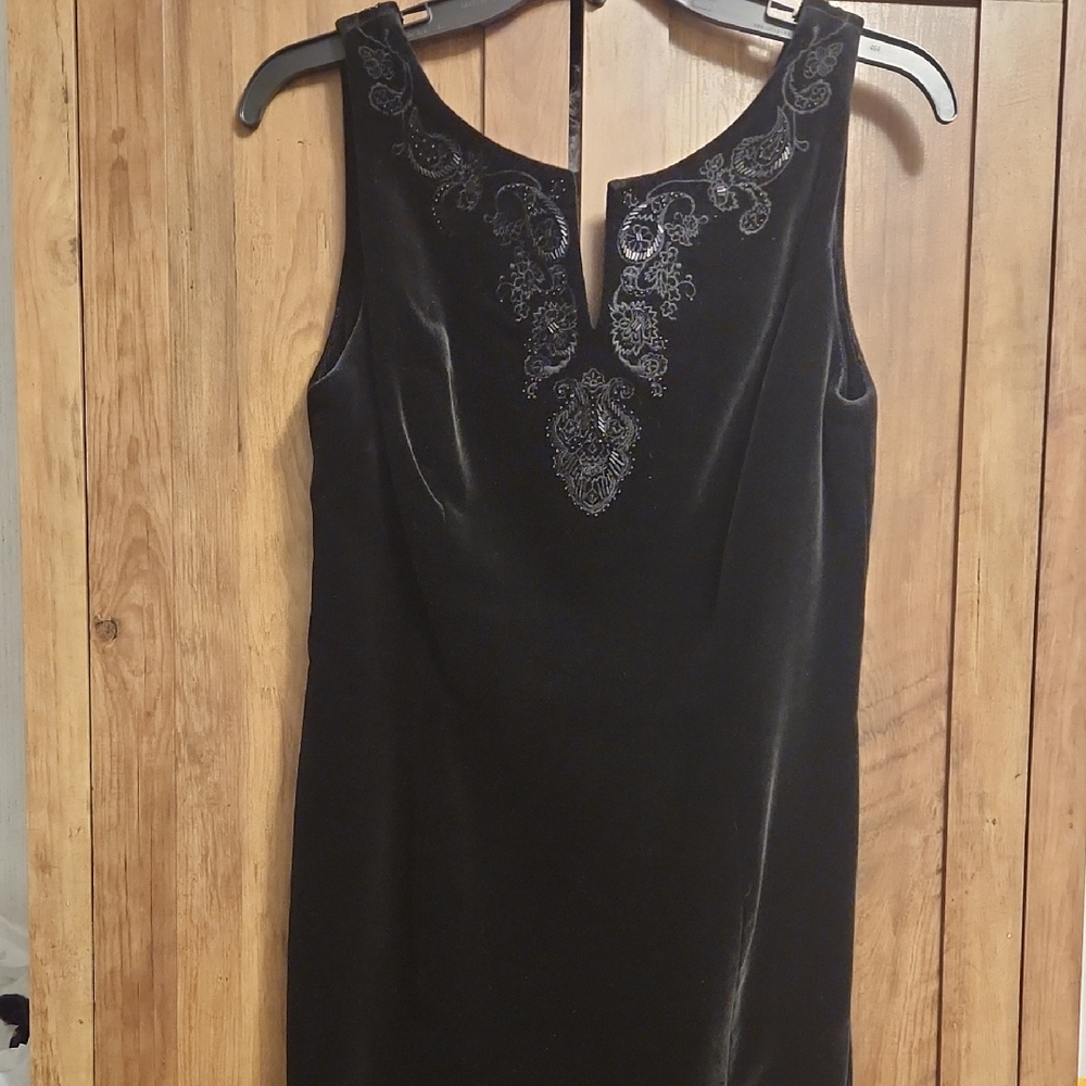 Laura Ashley Black Velvet-like Dress with Embroidered Detail